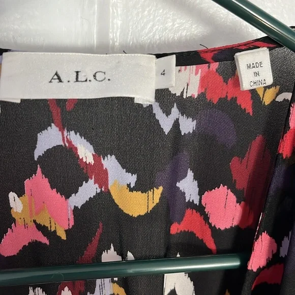 A.L.C. Silk wrap dress black and coral size 4 - Picture 5 of 11